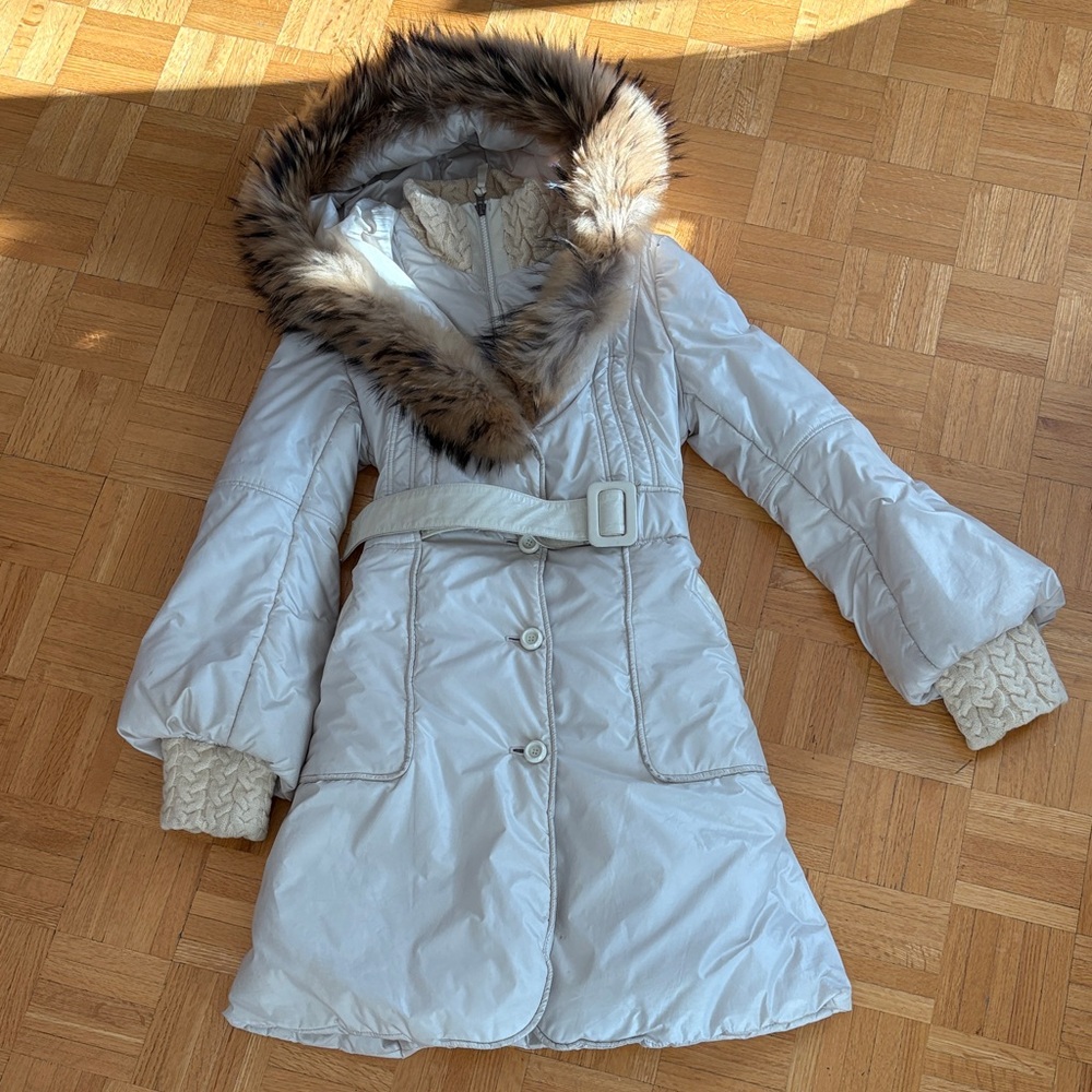 Mackage White Puffer Coat with Fur Trim